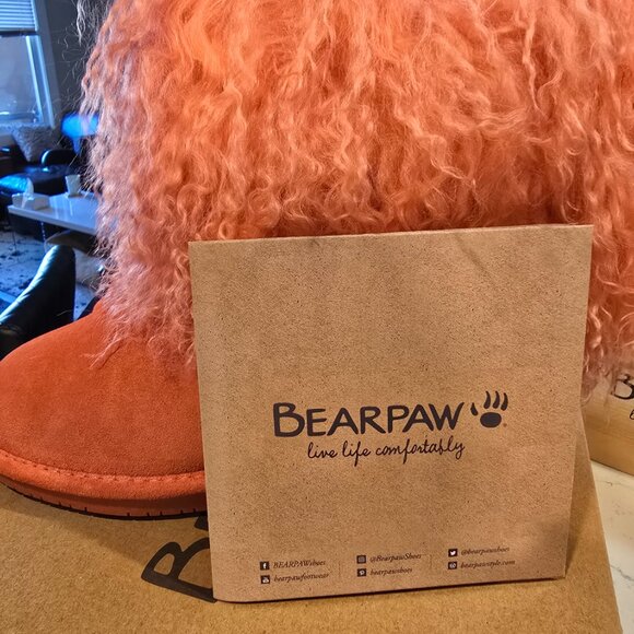 New Bearpaw Boo Boots Leather Suede Long Fur Sheepskin Women's Pink Size 6 - Picture 2 of 10